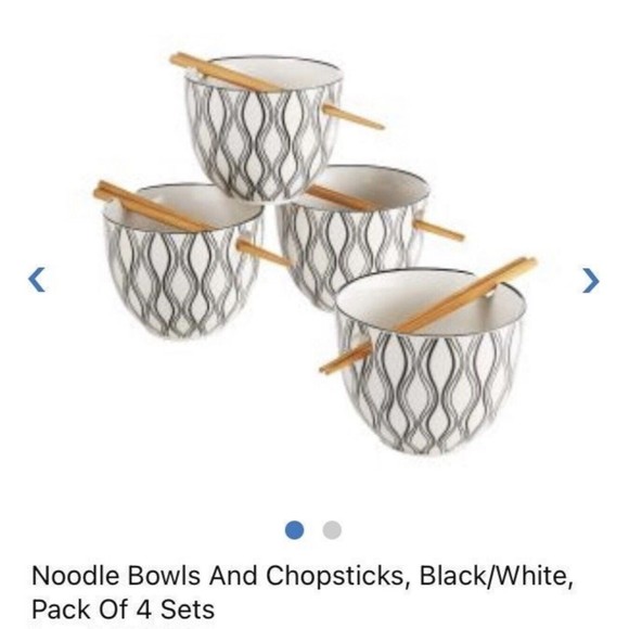 Japanese Ceramic Ramen Udon Noodle Bowl Set of 4 w/ Chopsticks Black & White - Picture 3 of 3